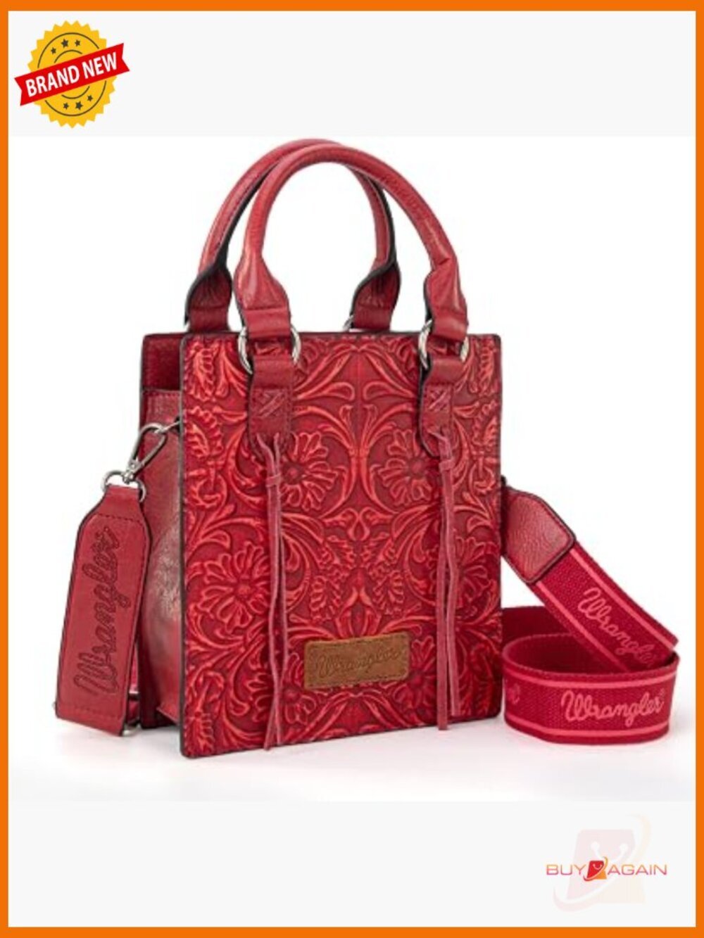 Embossed Crossbody Purse Top Handle Fringe Western Mini Tote with Pockets